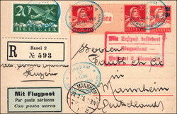 BASEL-MANNHEIM, portogerechte, eingeschriebene PostkarteAutomatically ...