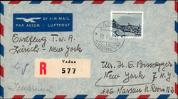 ZÜRICH-NEW YORK, R-Drucksache, beförderte Sendungen 10, Kat.-Wert ...