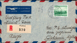 ZÜRICH-ATHEN, R-Drucksache, beförderte Sendungen 5, Kat.-Wert 900.--