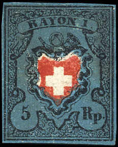 Lot 1077 - schweiz Rayon I, dunkelblau ohne Kreuzeinfassung - Rolli Auctions Auction #68 Day 2 Lot 1077 - schweiz Rayon I, dunkelblau ohne Kreuzeinfassung - Rolli Auctions Auction #68 Day 2