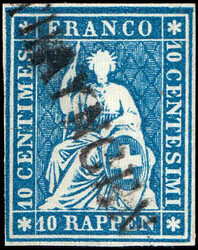 THAYNGEN, diagonal auf vollrandiger Marke, rückseitig minim dünn