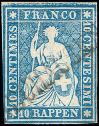 NEUHAUSEN, zart diagonal auf vollrandiger Marke mit oberem Bogenrand