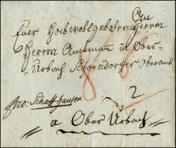 Faltbrief ab MAIENFELD, Franco Schaffhausen, nach OBER URBACH, ...