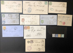 1863-1882, 4 Einzelwerte und 10 Belege, alles gestempelt ...