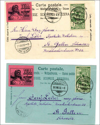 FLÜELEN/AMSTEG, beide Karten zusätzlich mit Werbevignette "Tell ...