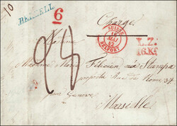 BERGELL., blau/L.Z.16.Kr./SUISSE BELFORT/6, alle 3 rot, dekorativ auf ...
