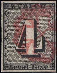 ZÜRICH 4, Stempel ZÜRCHER ROSETTE, sauber auf etwas ausgebesserter ...
