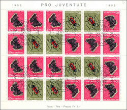 KEHRDRUCKBOGEN 1953, 6 offizielle ET-Stempel, Bef.Liniger