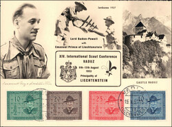 LIECHTENSTEIN: 1953: Pfadfinder, komplette Serie auf passender Karte