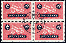 45Rp.rot/dunkelblau, geriffeltes Papier, BELLINZONA