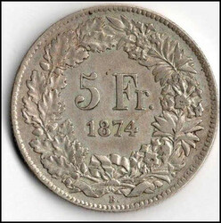 5 Franken, 1874, vorzüglich