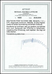 3 Pf. Diagonalaufdruck hellocker tadellos ungebraucht, rotes Signum, ...