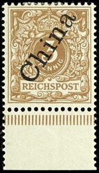 3 Pfennig Krone/Adler hellocker mit steilem Bdr.-Aufdruck "China", ...