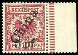 5 Pf. auf 10 Pf. Steilaufdruck, lilarot, hellzinnober quarzend, ...