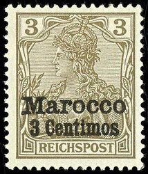 3 Centimos auf 3 Pfennig dunkelockerbraun, Type II, ungebraucht, ...