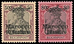 3 Pfennig bis 80 Pfennig Germania mit Aufdruck "Specimen Marocco" und ...