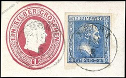 2 Silbergroschen blau, gegitterter Grund, vollrandiges und ...