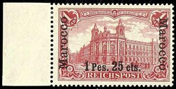 1 Mark mit Aufdruck "Marocco 1 Pes, 25 Cts.", Plattenfehler I, ...