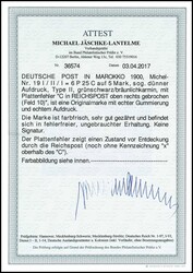 5 Mark mit Aufdruck "Marocco 6 Pes. 25 Cts.", seltene Type mit ...