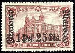 1 Mark mit Aufdruck "Marocco 1 Pes. 25 Cts.", Aufdruckfehler I, ...