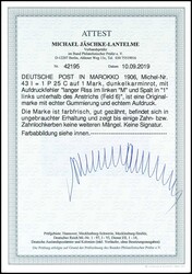 1 Pes. 25 Cts. auf 1 Mark dunkelrotkarmin, Aufdruckfehler " langer ...