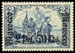 2 Pes. 50 Cts. auf 2 Mark schwärzlichblau, Aufdruckfehler ...