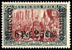 6 Pes. 25 Cts. auf 5 Mark Deutsches Reich, Aufdruckfehler I, ...