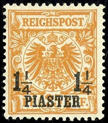 25 Pfennig mit Plattenfehler I, Aufdruck "1 1/4 PIASTER", ungebraucht ...