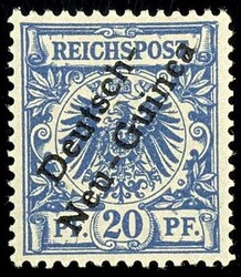 20 Pfennig violettultramarin mit Aufdruckfehler unterer Bogen des "t ...