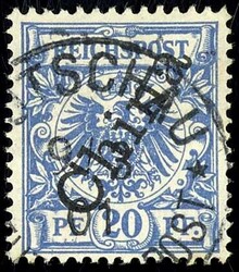 20 Pfennig Krone/Adler mit steilem Aufdruck "China", Entwertung ...