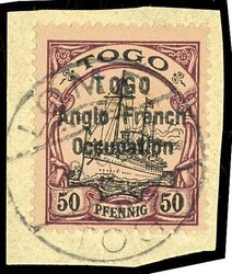 50 Pfennig Kaiseryacht mit dreizeiligem Aufdruck "TOGO / Anglo - ...