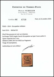 50 Pfennig Kaiseryacht mit dreizeiligem Aufdruck "TOGO / Anglo - ...