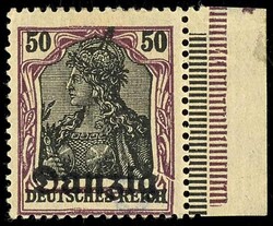 50 Pfennig Freimarke mit Aufdruck Danzig in schwarz vom rechten ...