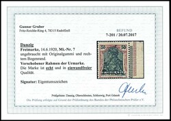 50 Pfennig Freimarke mit Aufdruck Danzig in schwarz vom rechten ...