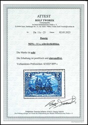 2 Mark Deutsches Reich mit Bdr.-Aufdruck "Danzig", schwärzlichblau, ...