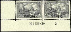 3 Mark Deutsches Reich mit Bdr.-Aufdruck "Danzig", schwarzgrauviolett ...