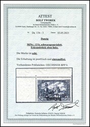 3 Mark Deutsches Reich mit Bdr.-Aufdruck "Danzig", schwarzgrauviolett ...