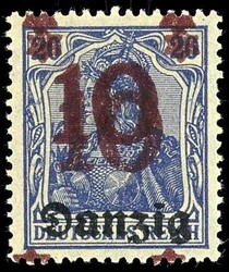 10 auf 20 Pfennig Germania mit doppeltem Aufdruck (einmal schwächer) ...