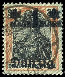 1 Mark auf 30 Pfennig Aufdruckausgabe, Netzunterdruck mit Spitzen ...