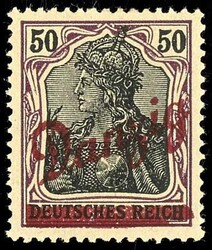 50 Pfennig Germania mit rotem Aufdruck Danzig, "Kleiner Innendienst", ...