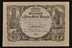 1930, Telegramm Marienkirche (links) Krantor (rechts) in barocker ...