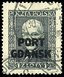 1 Zloty stamp on vertically striped paper (approx. 16 strips), used, ...