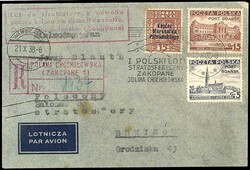 PORT GDANSK, 1938, 5 + 15 + 15 Groschy, registered airmail letter ...