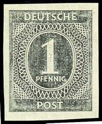 1 Pf Ziffer ungezähnt, einwandfrei, postfrisch, mit aufgehelltem ...