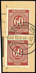 60 Pf Ziffer, liegendes Wasserzeichen, zwei Stück auf ...