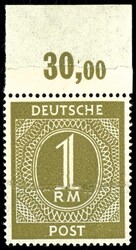 1 RM Ziffer, Oberrandstück, geklebte Papierbahn, sehr selten, Falz ...