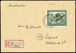 Einschreibebrief mit 84 Pfennig Leipziger Messe 1948 und Aufdruck 20 ...