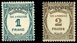 Portomarken1932, 1 Fr. und 2 Fr. tadellos ungebraucht mit sauberen ...