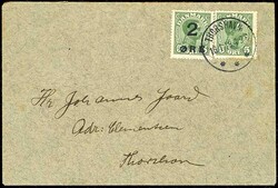 2 ÖRE auf 5 Öre und Mi. 67 auf Ortsbrief von THORSHAVN vom 16.1.19, ...