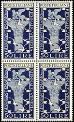 5 - 50 L. Biennale von Venedig, postfrischer Satz in 4er-Blocks, Mi. ...